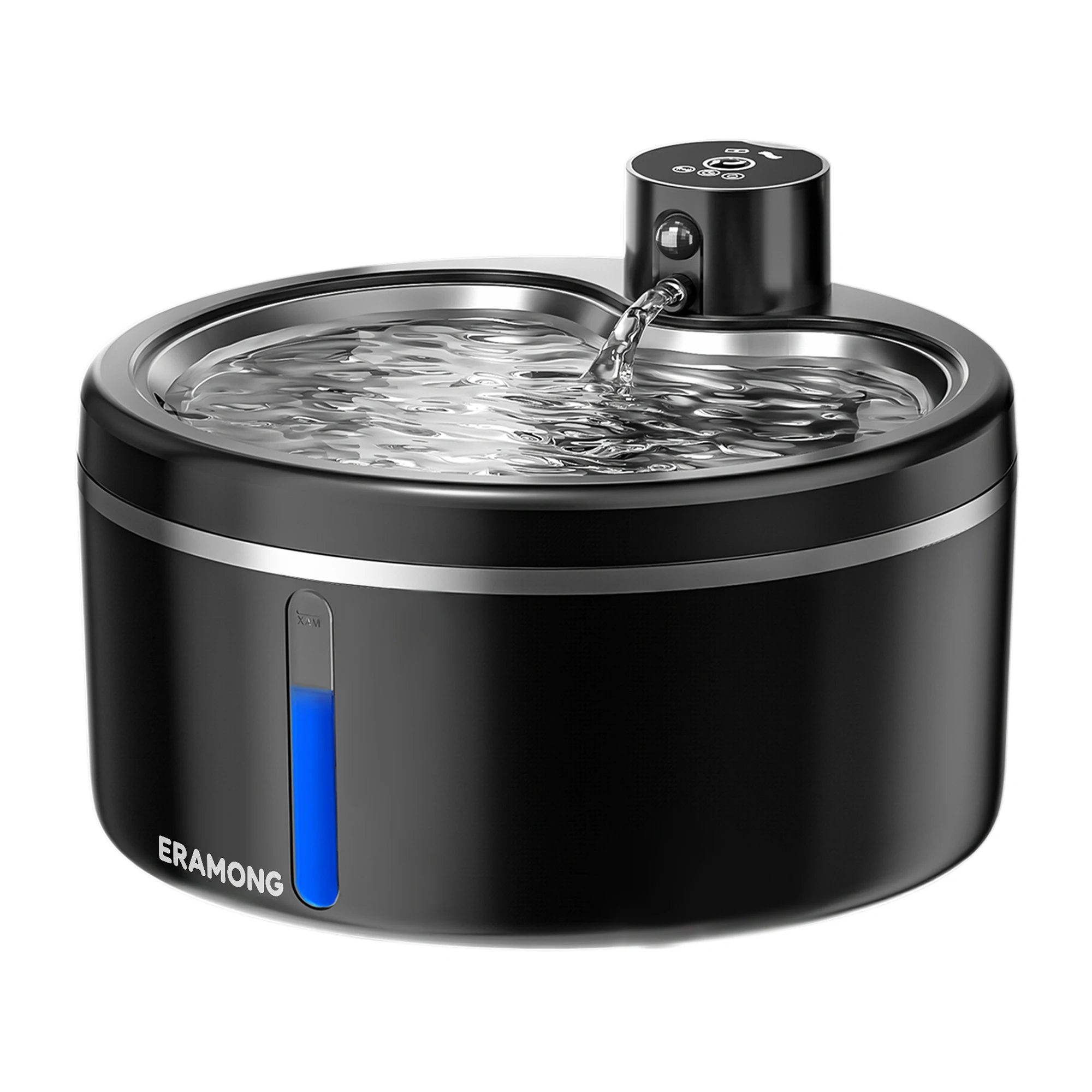 2,5L Draadloze RVS drinkfontein voor katten, op batterijen werkende huisdierfontein met bewegingssensor & 2 filters - afbeelding 2