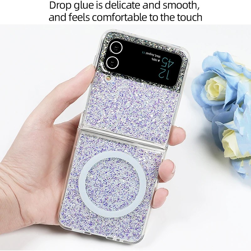 Case For Samsung Galaxy Z Flip 4 Z Flip 3 Colorful Powder Magnet Hard Mobile Phone Case Cover
