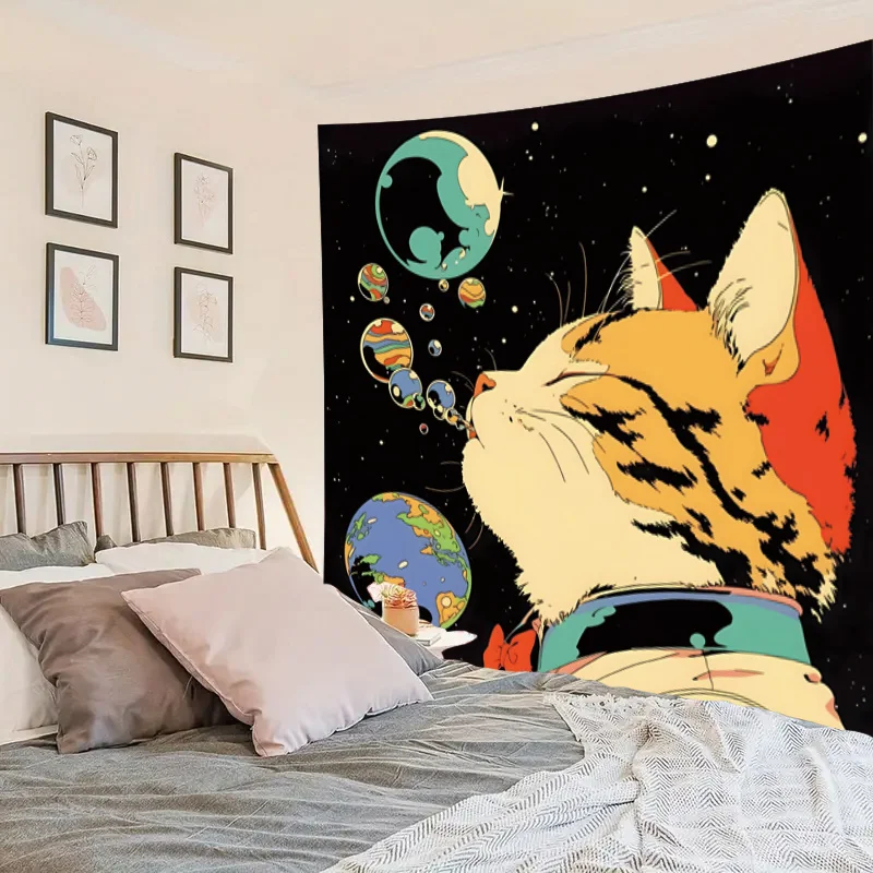 Themed Cat Bubble Tapestry, Cool Colorful Art Hanging Decor, with No Power Needed, for Bedroom, Christmas, Outdoor