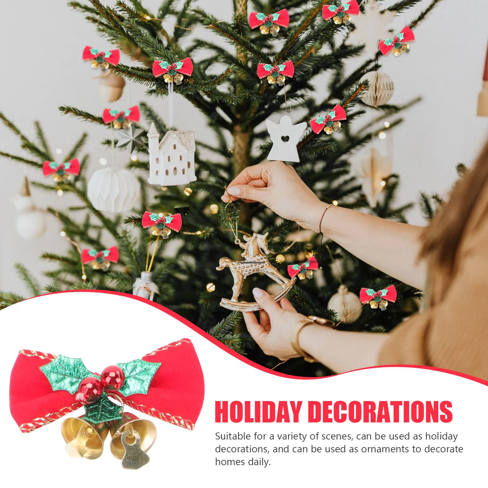

24Pcs Red Bow Knot Bells Christmas Ornaments DIY Xmas Tree Wreath Decoration Holiday Adornments Accessories