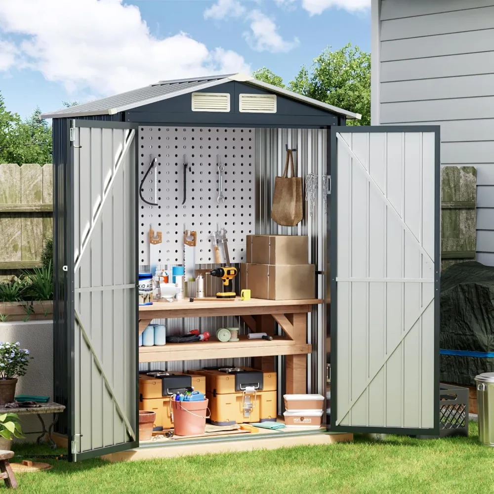 

5x3FT Vertical Outdoor Steel Storage Shed,Lockable Doors, Compact Metal Tool Shed for Garden, Backyard, Patio, Utility,