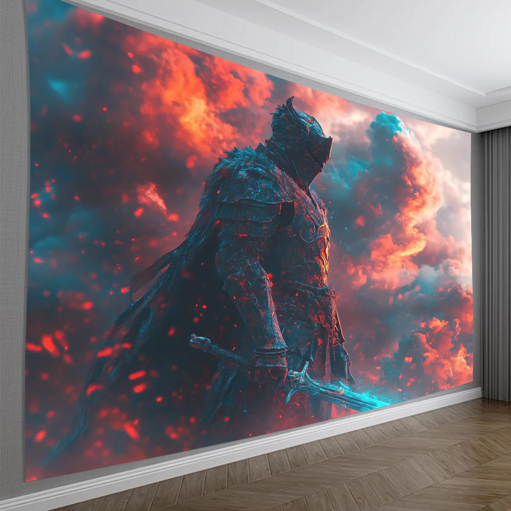 Black Armor Knight Tapestry - Versatile Polyester Wall Hanging for Living Room, Bedroom, Office & Party Decor | Ideal Creative