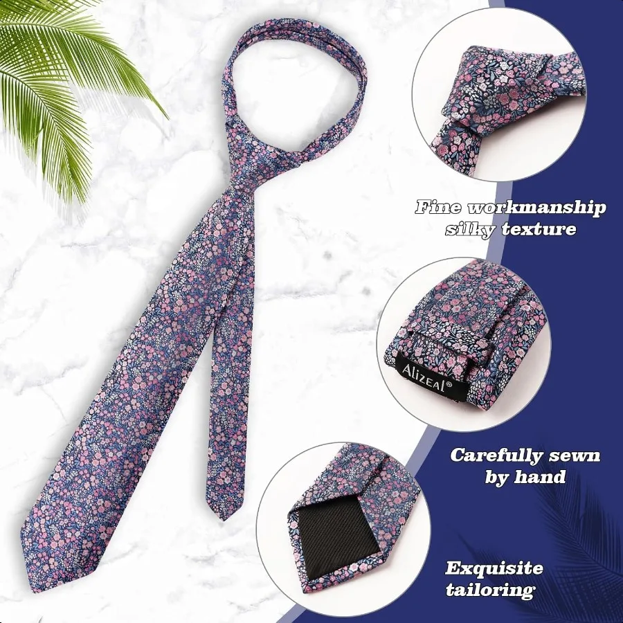 Alizeal Cravatta floreale da uomo da 3,15 pollici con fazzoletto stampato a fiori Set di cravatte colorate