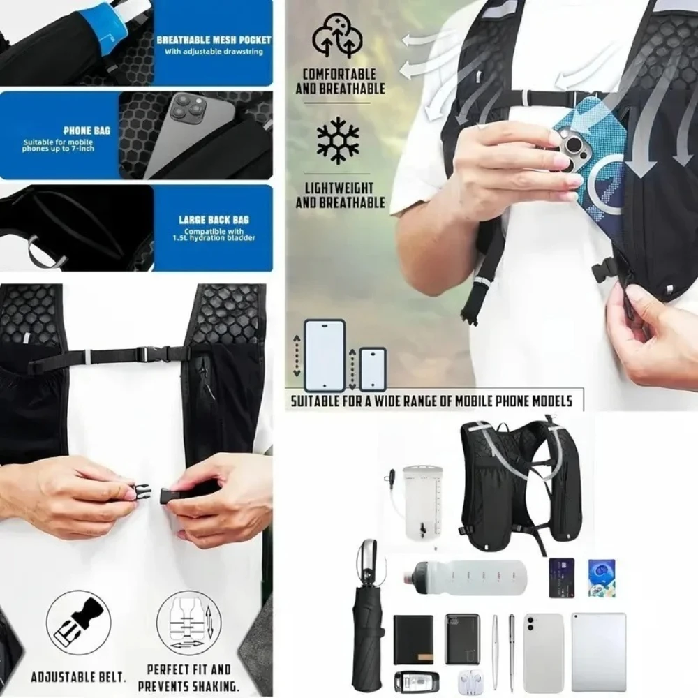 Unisex Running Hydration Vest, Water-Resistant Breathable Hydration Backpack for Running Hiking Cycling Trail Marathon Sports image 2