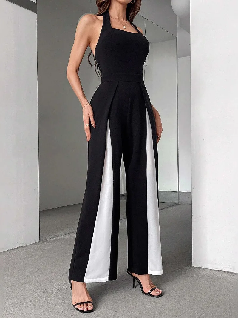 

Color Blo Hanging Ne Bal Jumpsuit Women's Street Sle Long Pants Polyester Micro Flared Legs Regular Thin