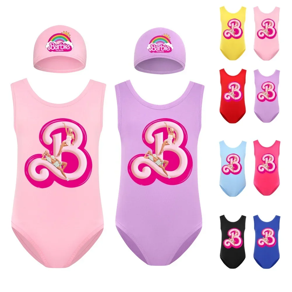 Barbie Movie Barbie Girls Cartoon Swimsuit and Swimming Cap Set Children's Anime kawaii Cartoon Gifts Birthday Gift For Girls