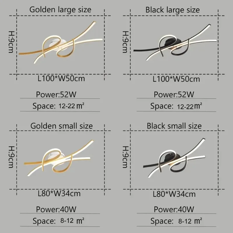 Smart Home Alexa Modern Led Ceiling Lights for Living Room Bedroom Study Matte Black or Gold Finished Lamp Fixtures