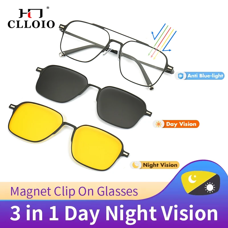 CLLOIO Titanium Alloy Magnetic Clip Optical Myopia Glasses For Men Polarized Sunglasses Hyperopia Prescription Reading Glasses