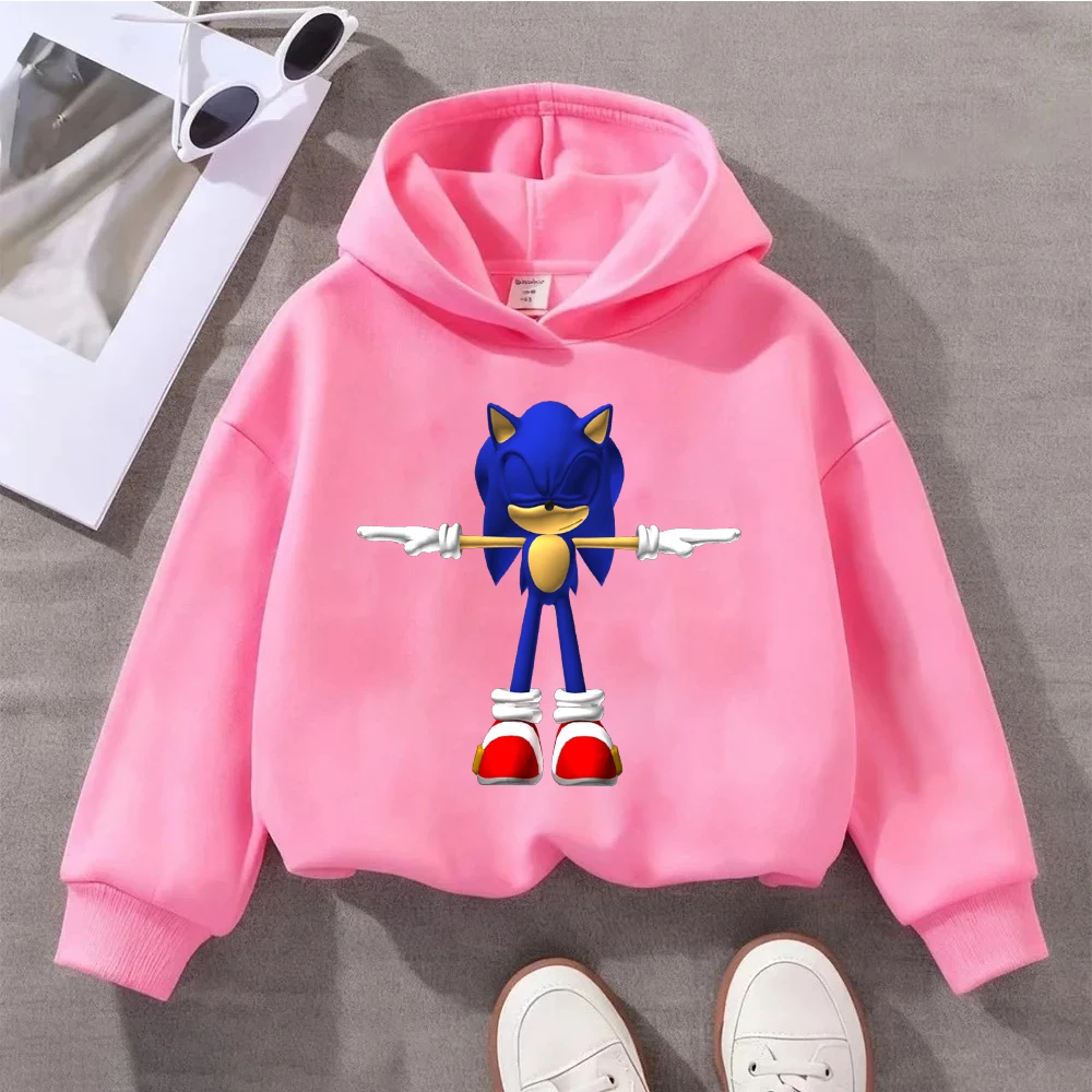 Sudadera con capucha de Sonic The Hedgehog para niños y niñas, sudadera con personaje de dibujos animados, jersey de algodón de manga larga, ropa deportiva informal para otoño