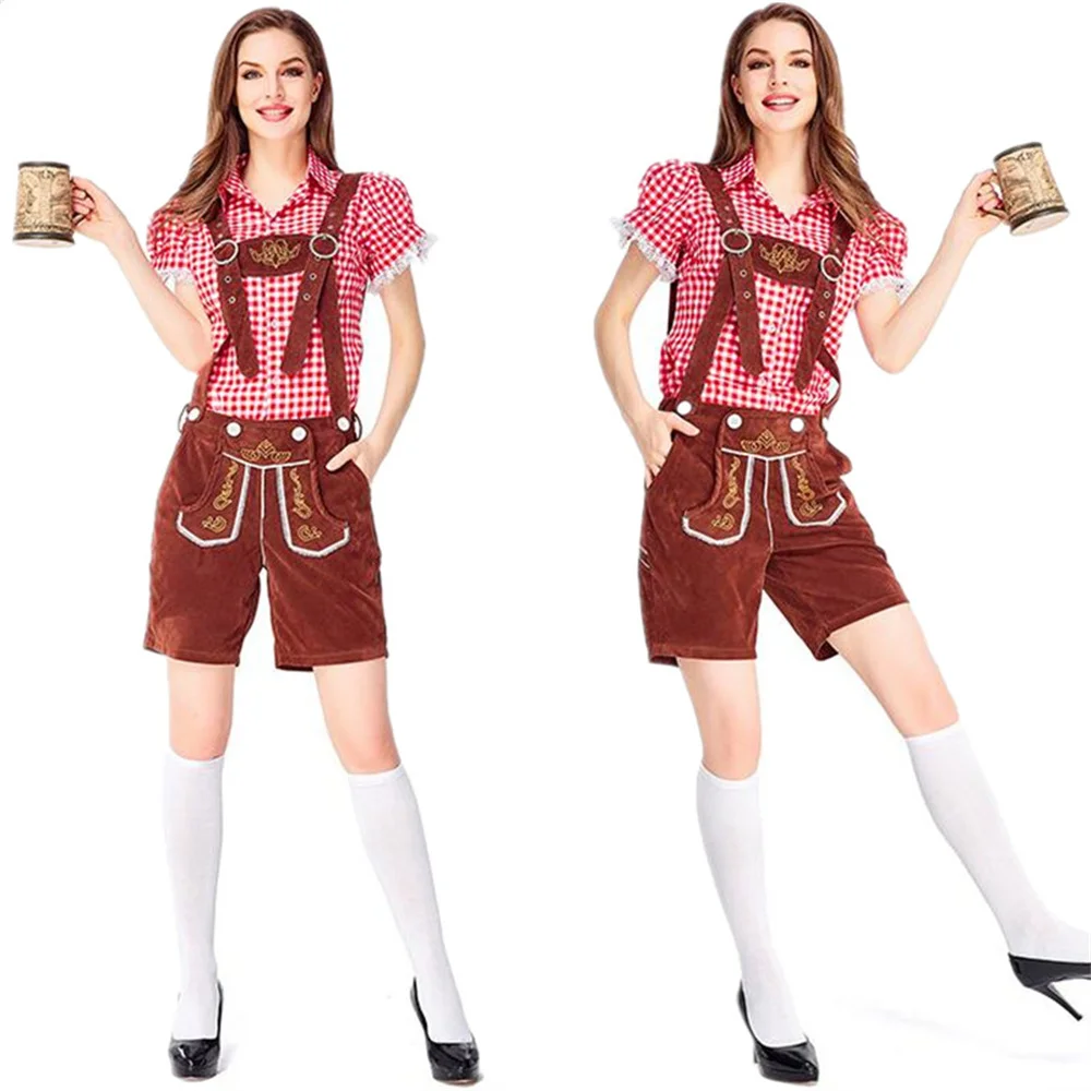 Disfraz de Lederhosen alemán para mujer adulta, traje de Oktoberfest, camarero de sirvienta de cerveza, Cosplay de carnaval, Halloween, vestido de fiesta elegante