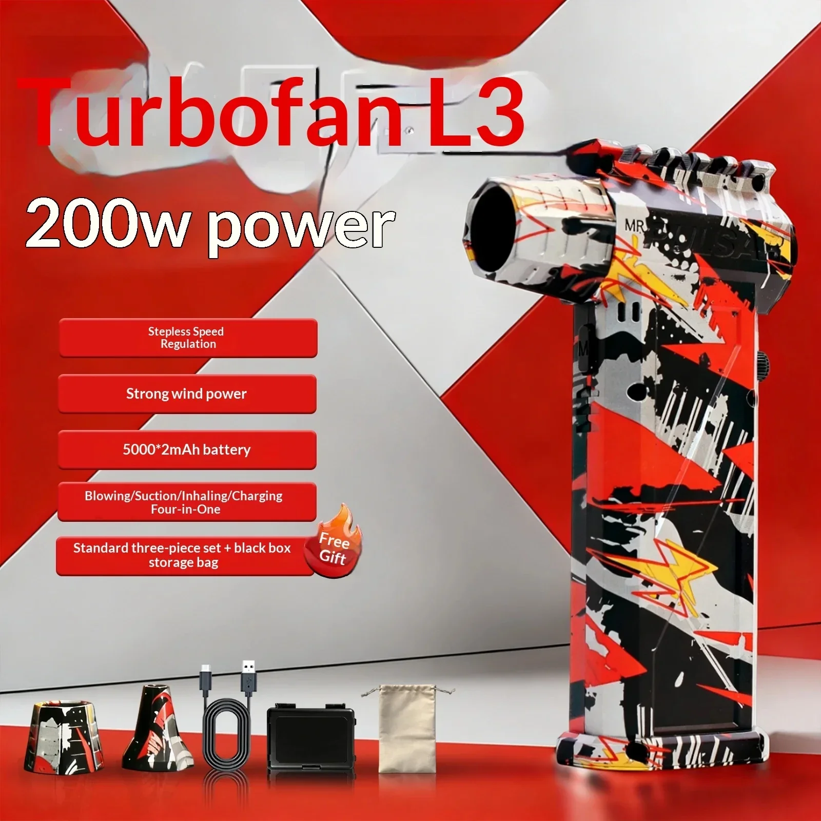 

Новая модель пневматического пистолетаL3 Violent Blower Mini Turbo Jet Fan Ручной бесщеточный двигатель 140 000 об/мин Скорость ветра 62 м/с Промышленный канальный вентилятор