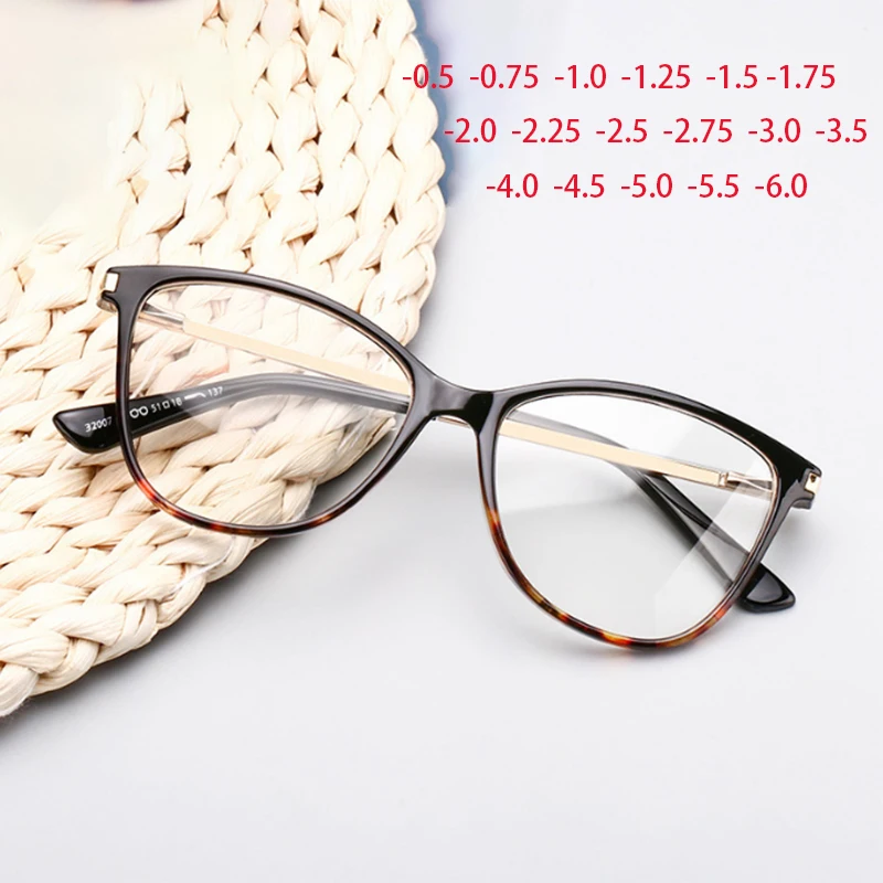 

Anti Blue Light Cat Eye Myopia Glasses Women Brand Designer Spring Leg Prescription Spectacles Frame Diopter 0 -0.5 -0.75 To -6