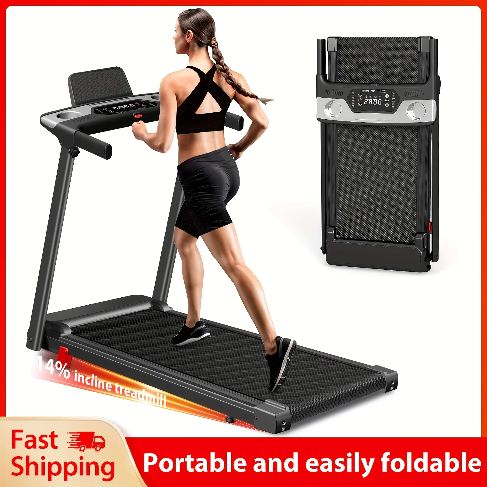 

Portable Foldable Treadmill, 3-in-1 Incline-function Treadmill, Capable Of Supporting 330 Pounds, Foldable Treadmill, Walking Mat with Handrails, 3.0HP Silent Brushless Motor, Equipped with LED Display, for Home Exercise Or Office Fitness.