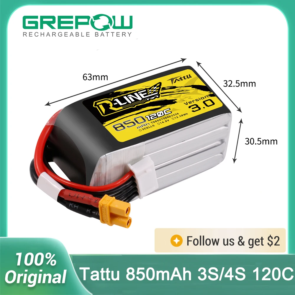 Image of Tattu R-Line 120C 850mAh Lipo Akku 3S/4S 11,1V/14,8V XT30 Stecker FPV Racing Drone RC Quadcopter