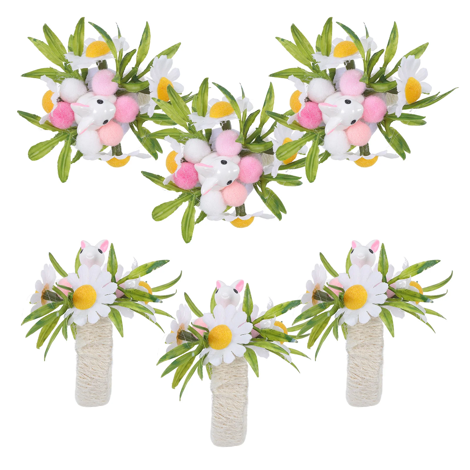 

6Pcs Easter Napkin Rings Bunny Shaped Serviette Holders for Cloth Napkins Spring Rabbit Table Decor Rustic Jute Rope Design