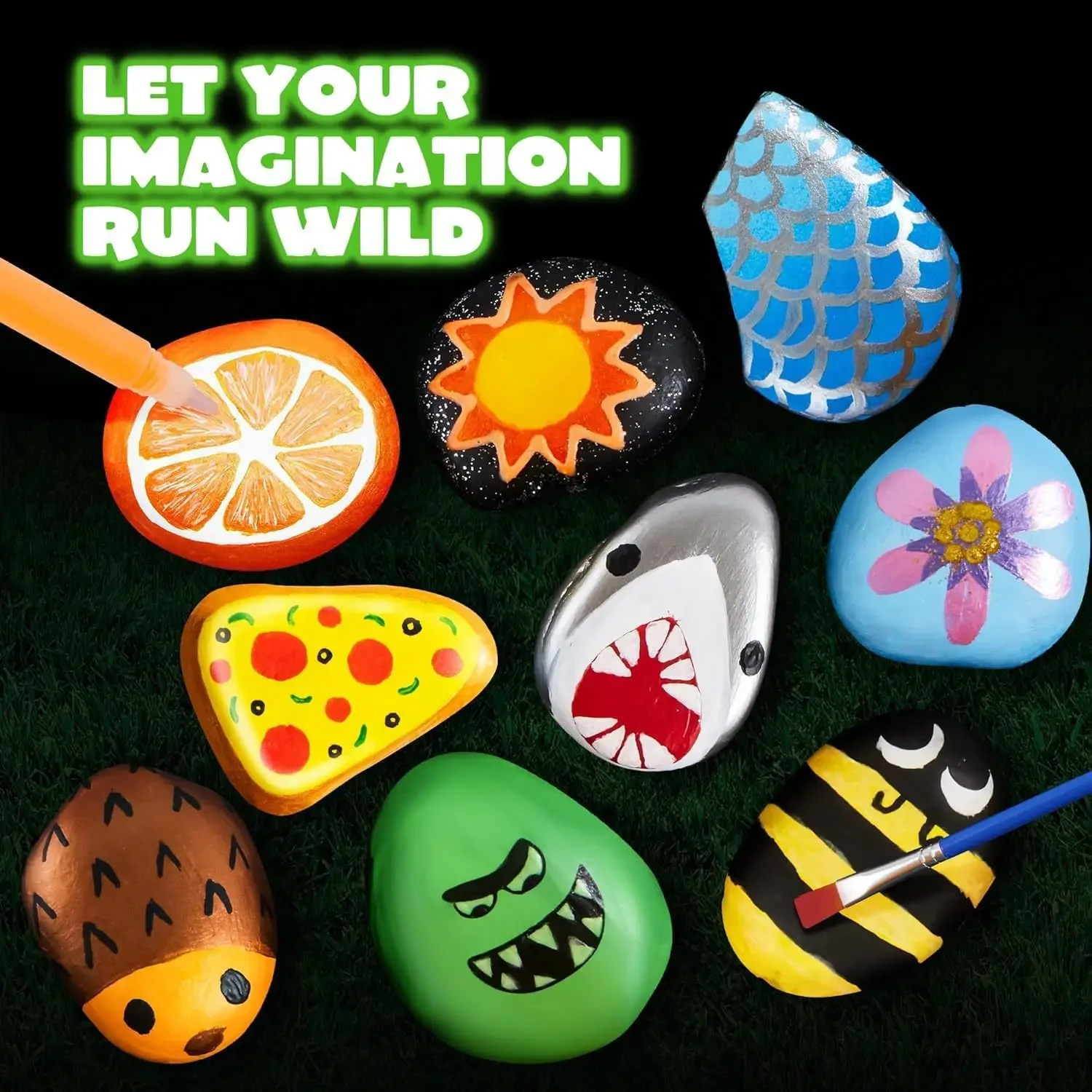 

Hand Painted Stone Set Children's Science Education Toys Glow Rock Stone Multi-Color Painting Creative Graffiti for Kids Gifts