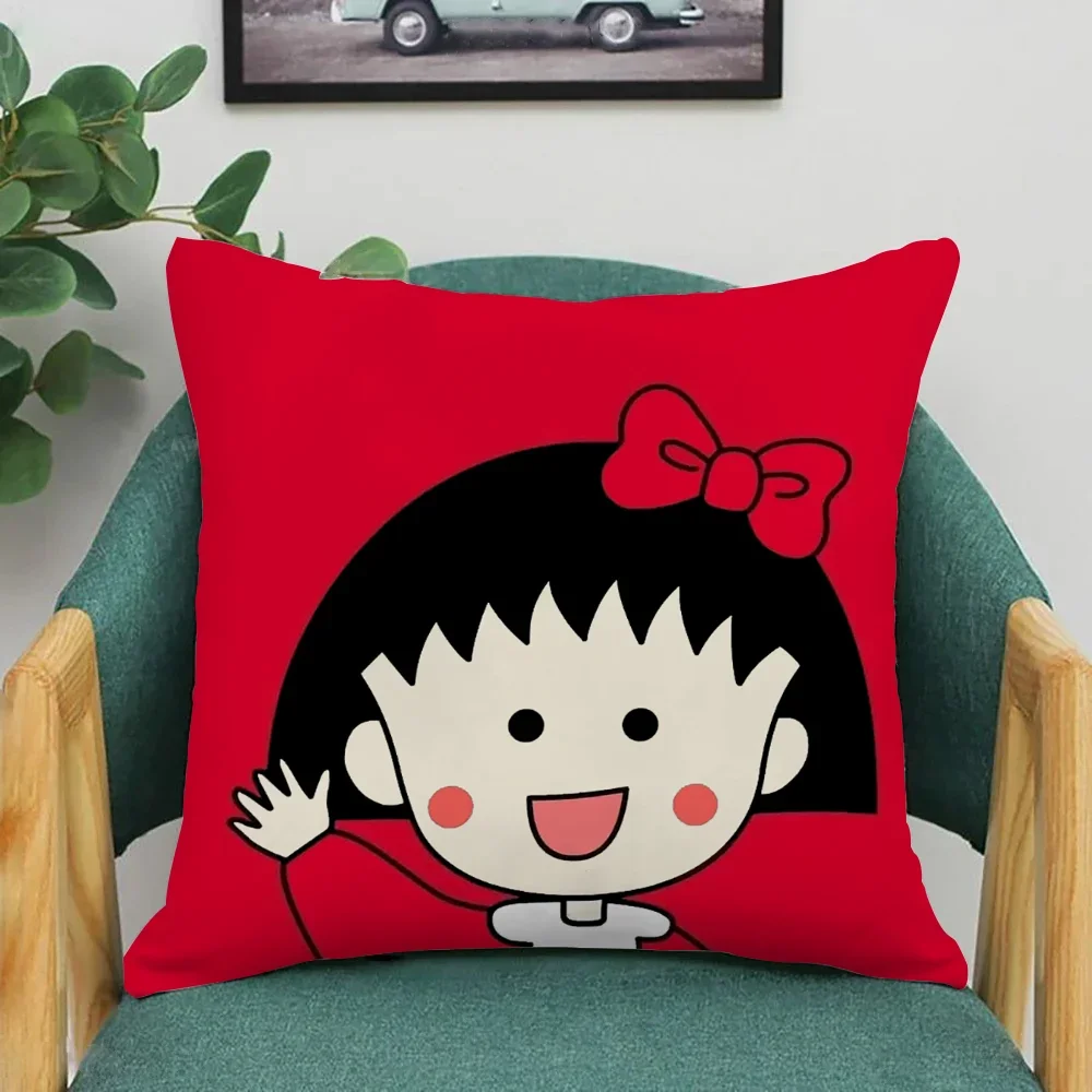 C-Chibi Maruko chan Pillow Cases Sofa Cushion Cover 45x45cm Pillowcase Decorative Pillowcases 40x40 Cushions  Duplex Printing