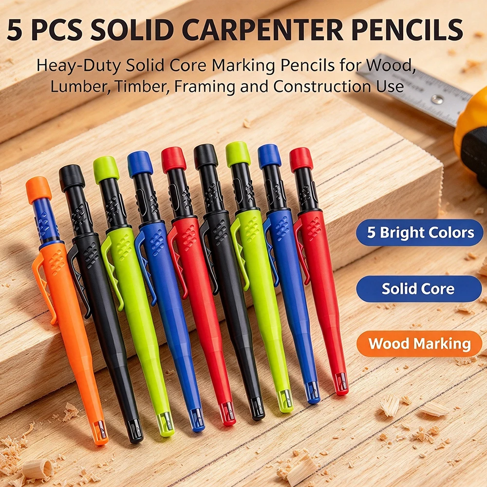 5Pcs Solid Carpenter Pencils, Refill Deep Hole Marking And Drawing With 2.8mm Reliable And Durable Lead For Carpenters Engineer