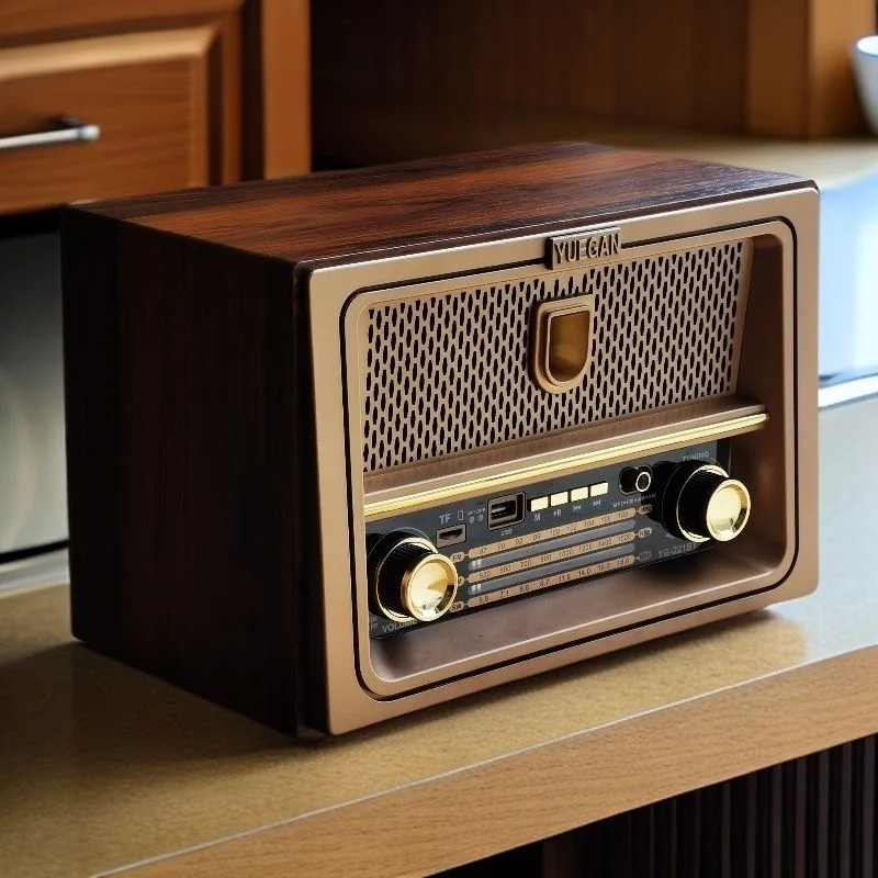 Desktop retro radio with FM, medium wave and short wave, high volume, AC power, Bluetooth card speaker, wooden construction