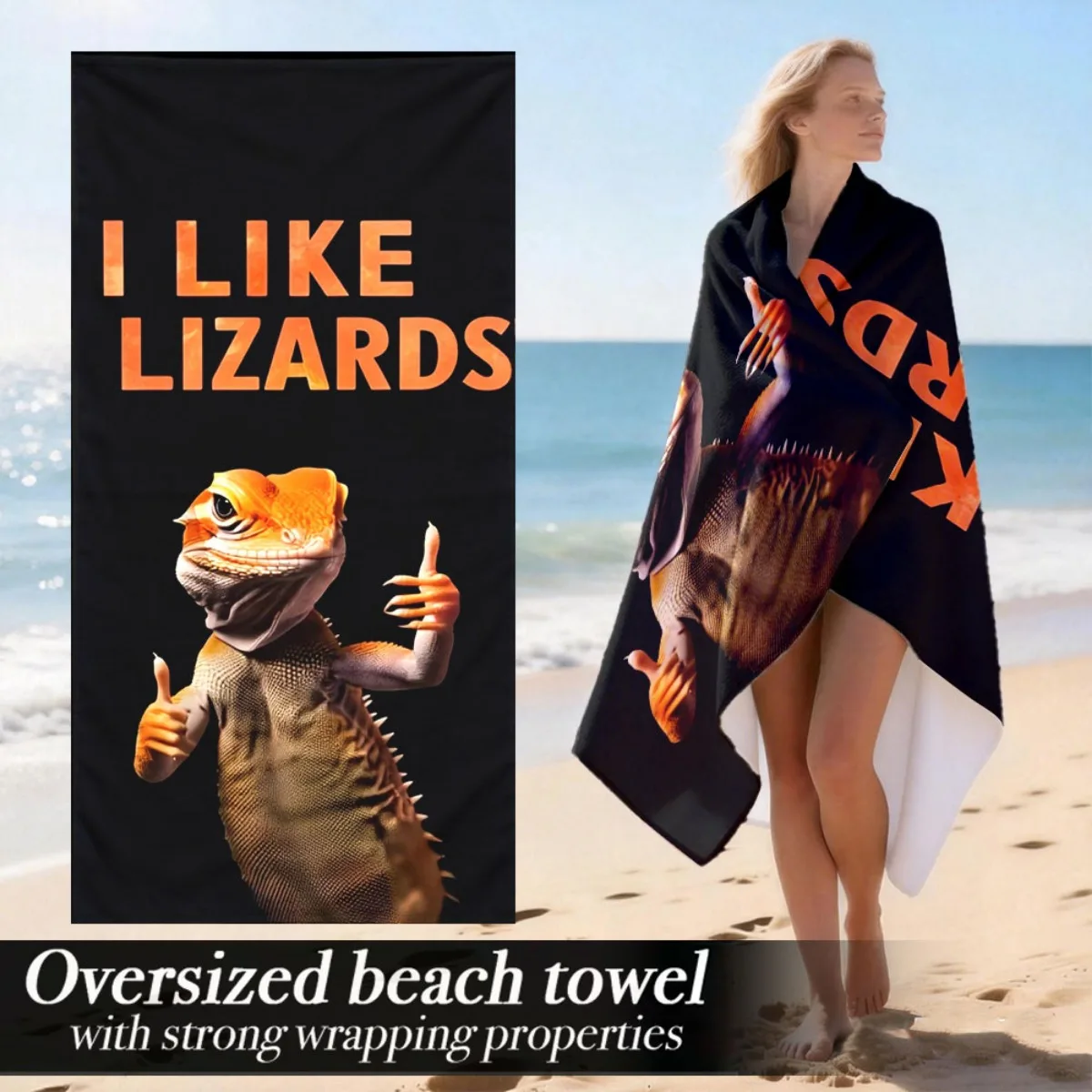 I Like Lizards Funny Beach Towel Patterned Sunscreen And Windproof Suitable For Swimming Pool Camping Travel Blanket