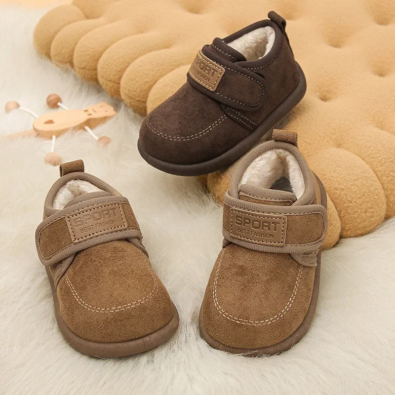 Toddler Fleece Lined Winter Ankle Boots Hook and Loop, Warm Suede Casual Walking Shoes for Baby Boys Girls Size 18-29