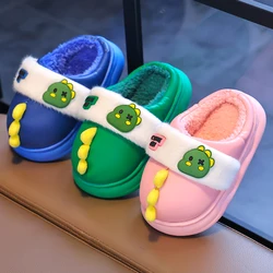 New Winter Cute Dinosaur Children's Waterproof Warm Non-slip Fluffy Slippers For Girls Boys Indoor Mule Kids Home Cotton Shoes