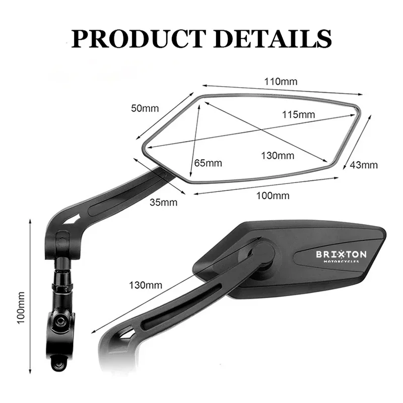 Vista trasera de motocicleta 8MM 10MM espejo lateral para BRIXTON Cromwell 125 1200 Crossfire Storr 500 accesorios de rayos solares Motor ajustable