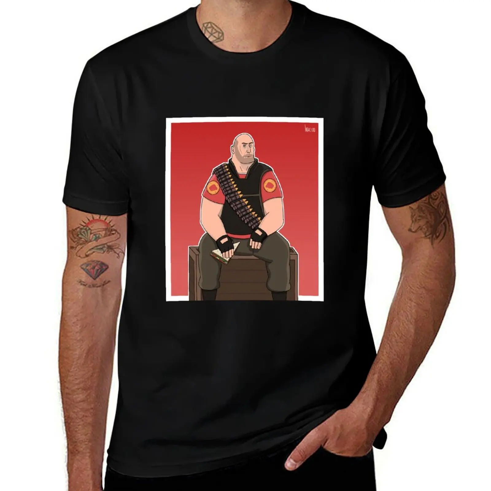 

Team Fortress 2 Heavy Sitting With Sandvich T-Shirt t shirts for man cotton funny man t shirt cotton high quality T-Shirt