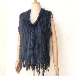 Women Knitted Real Rabbit Fur Vest Sleeveless Genuine Fur Coat New Arrival Winter Natural Fur Gilet Female Genuine Fur Waistcoat