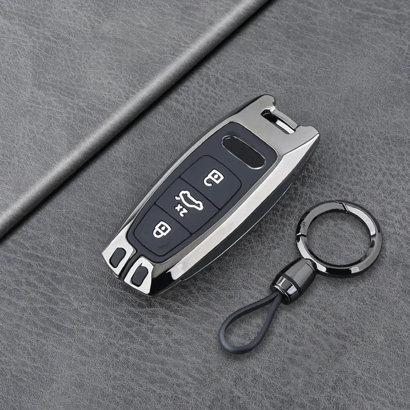 

Alloy Car Remote Key Case Cover Shell Fob For Audi A3 A4 B9 A6 A7 4K A8 E-tron Q5 Q8 C8 D5 SQ8 Protector Keychain Accessories