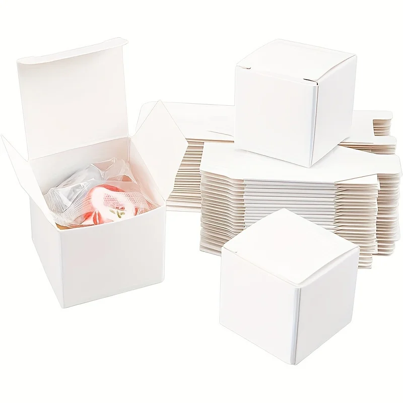 1set/50pcs Mini White Paper Gift Box with Lid, Soap Box Collapsible Cardboard Holiday Small Jewelry Candy Box