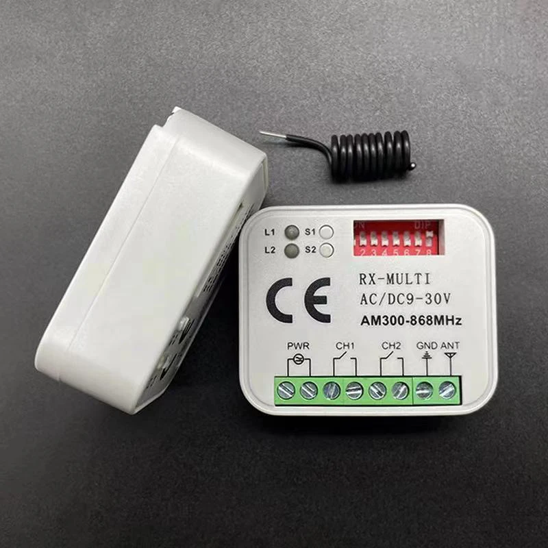 Abridor de porta de garagem e portão controle remoto receptor interruptor, controlador AC e DC, 9V-30V, 2CH, 300MHz a 868MHz, 433MHz