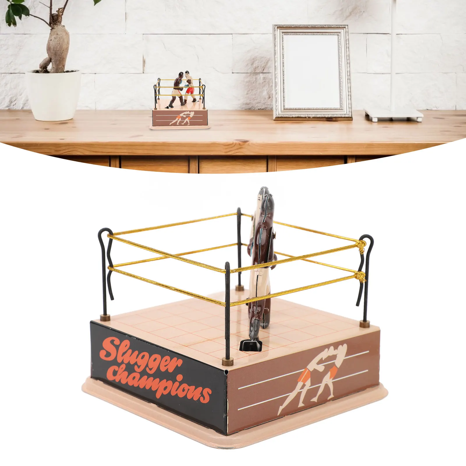 ZK30 Clockwork Boxing Toy Nostalgic Theme Boxing Ring Tin Toy Decorative Vintage Collection