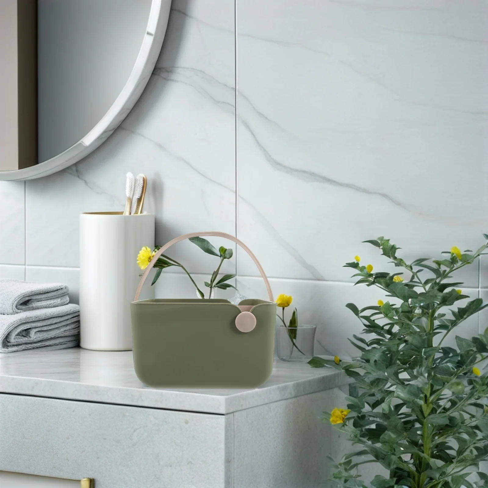 

Bathroom Storage Basket Shower Hole Baskets Toiletries Tote Hanging PP Countertop Organizer Bath Small Portable Nordic Style