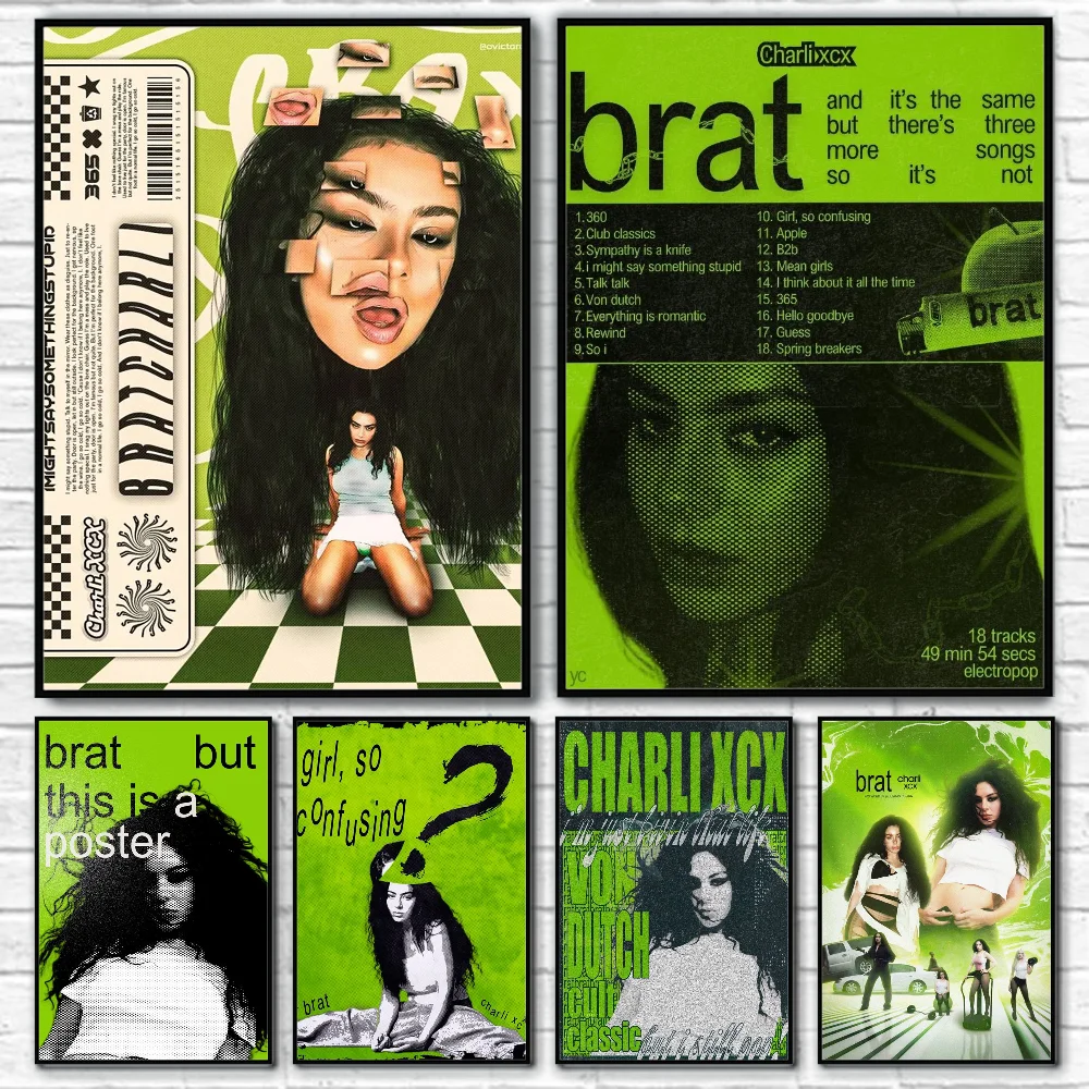 Singer Charli XCX BRAT Anime Poster Wall art print art suitable for living room bedroom bar parlor home decoration gift