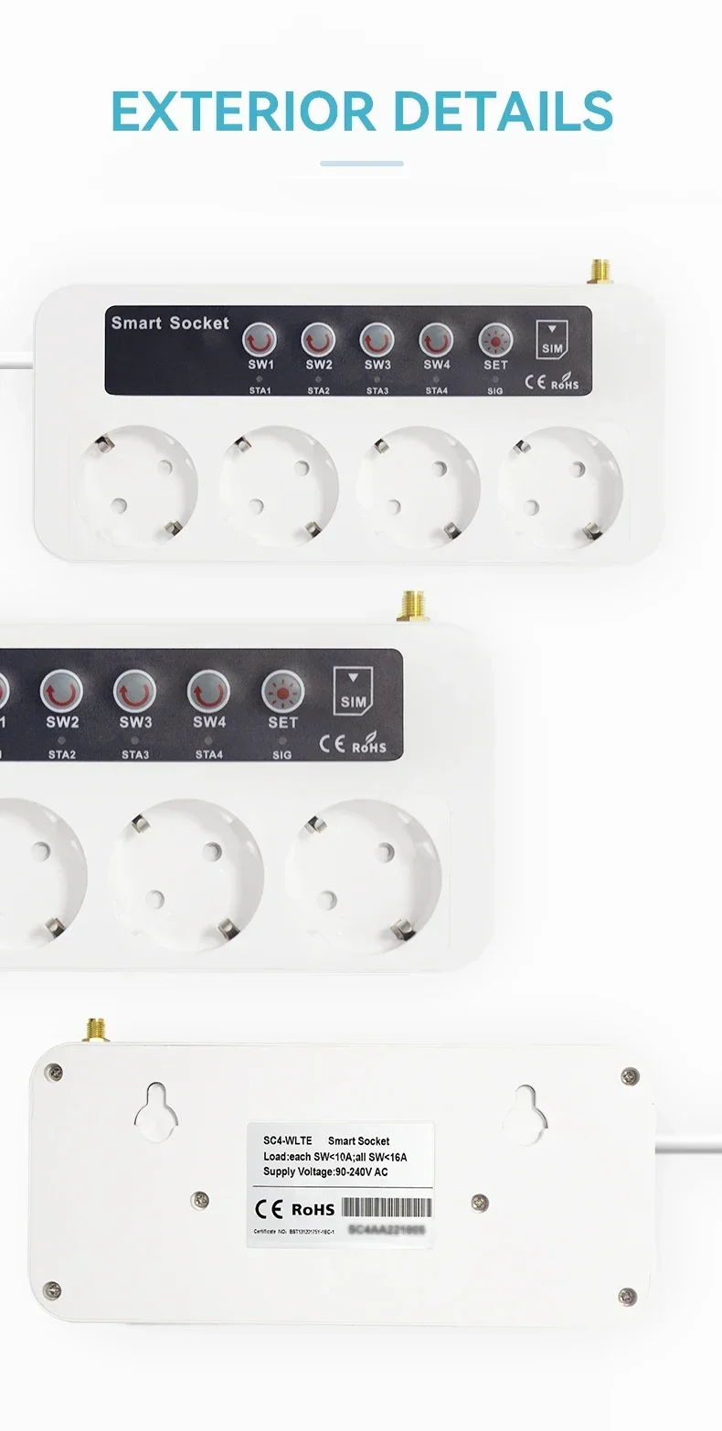 SC4-GSM-GT 2G SIM card Smart Remote Control OFF/ON Power Switch Plug Socket Jack 4 Channel Port Smart socket 16A SMS