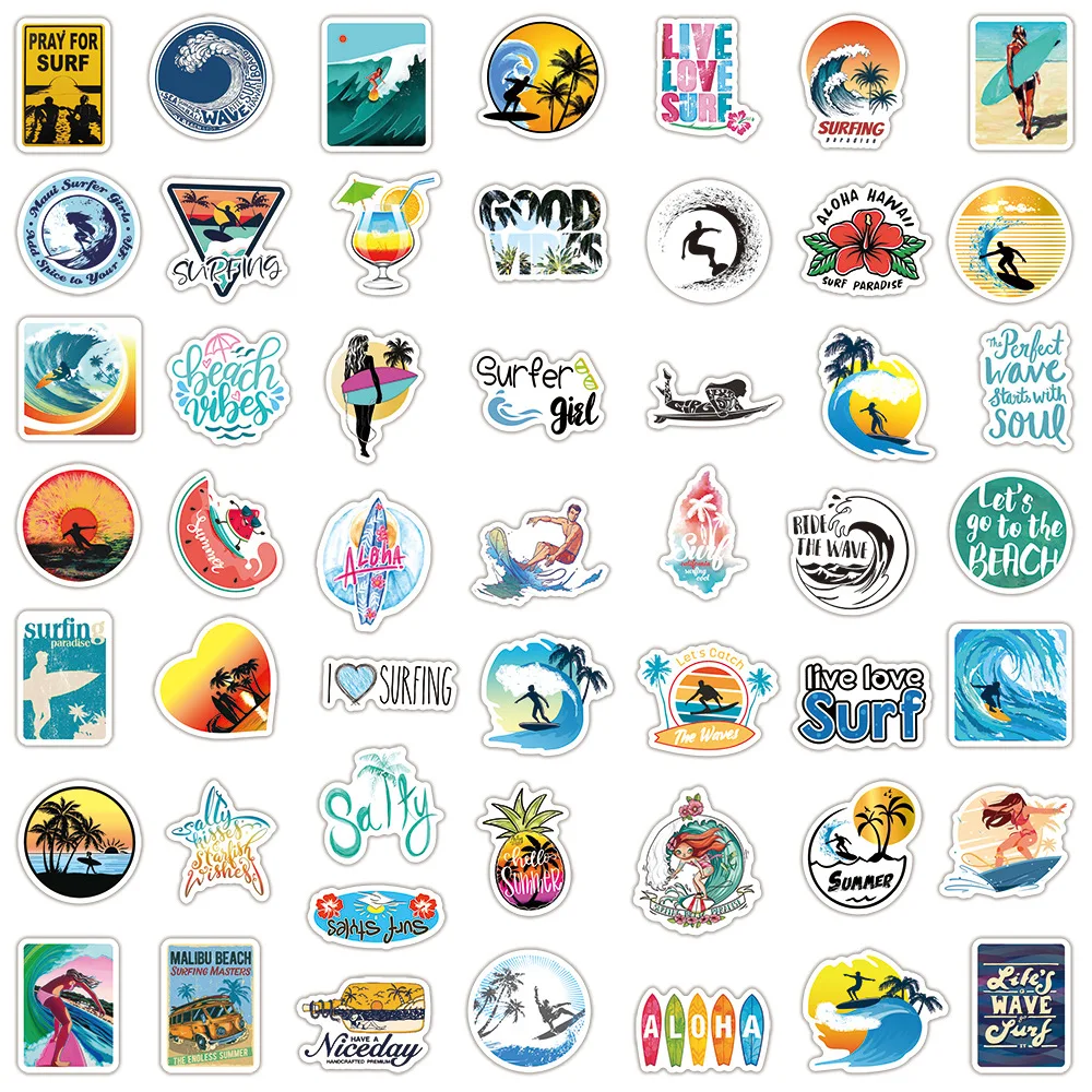 50Pcs Beach Surf Series Graffiti Stickers Suitable for Laptop Helmets Desktop Decoration DIY Stickers Toys Wholesale