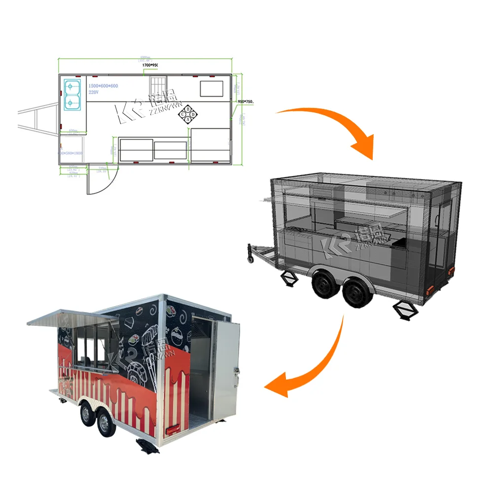 Mobile Street Food Vending Cart Food Truck Trailer Coffee Food Trailers Fully Equipped Pizza Cake Stand Kiosk for Usa