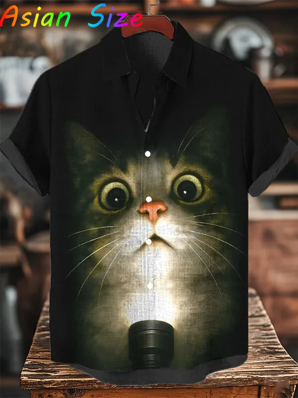 

Hawaiian Shirts Man Cat Meme Pattern Printed Shirt Fashion Short Sleeve Button Up Bloses Cool Design Unisex Lapel Hawaii Shirt