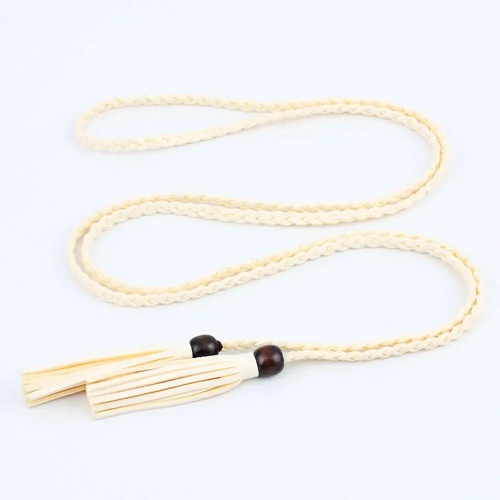 

Unique Simple All-match Thin Belts Bohemian Wooden Bead Braided Tassel Belt Ethnic Style Belts Waist Rope Women Waist Chain