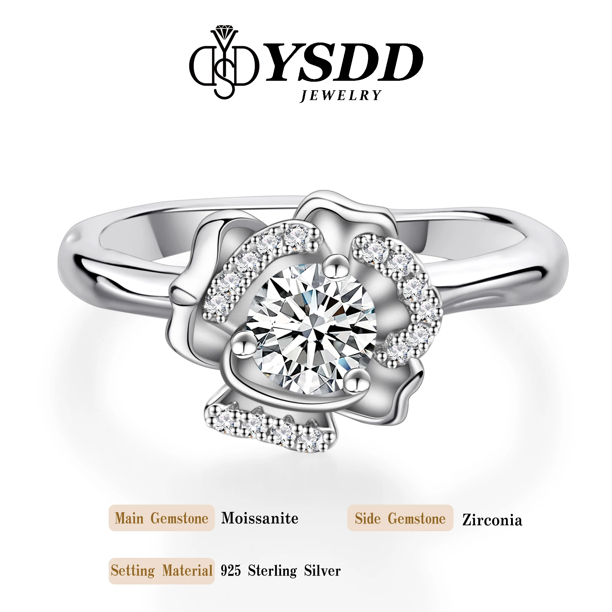 #291 YSDD Real 0.5CT Moissanite Women's Ring 925 Sterling Silver Flower Shape Fine Jewelry D Color VVS1 Diamond Women's ring