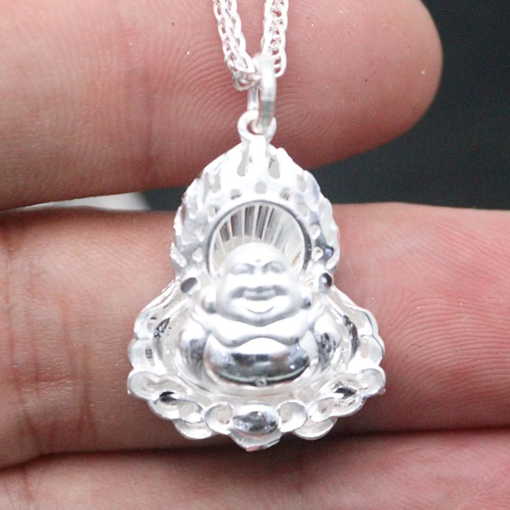 

Real Pure 999 Fine Silver Men Women Lucky Happy Flame Buddha Pendant 4-5g