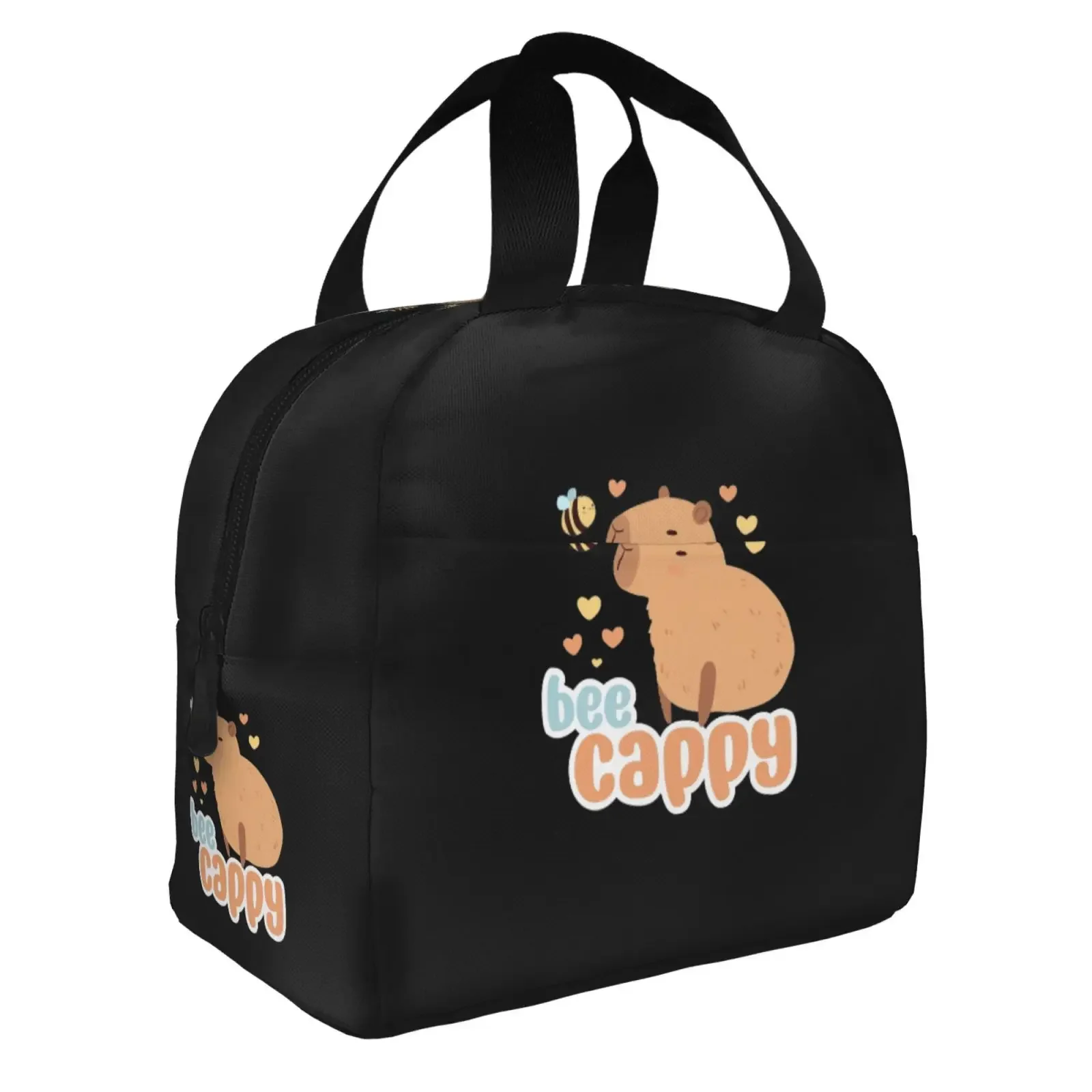 Capybara With A Cute Bee Friends Portable Lunch Boxes Waterproof Thermal Cooler Food Insulated Lunch Bag  School