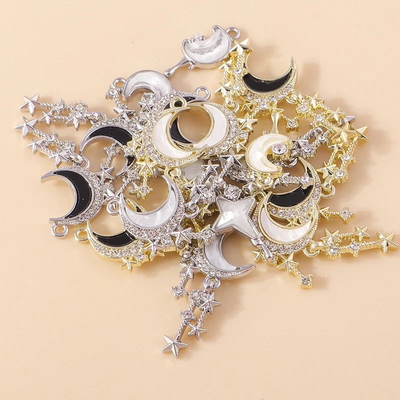 Leslie 4 Stück wunderschöne Gold-Silber-Farbe Kristall Polaris Charm für Schmuckherstellung Stern Mond Anhänger Halskette Armband Ohrring DIY – Detail 4