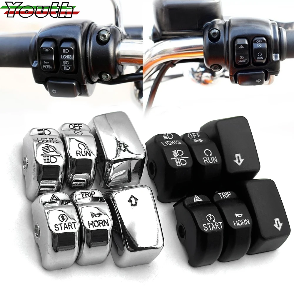 Chrome Black Hand Control Switch Caps for Harley Dyna Softail Street Fat Bob Iron 1200 883 XL 2014- Motorcycle Button Covers Kit