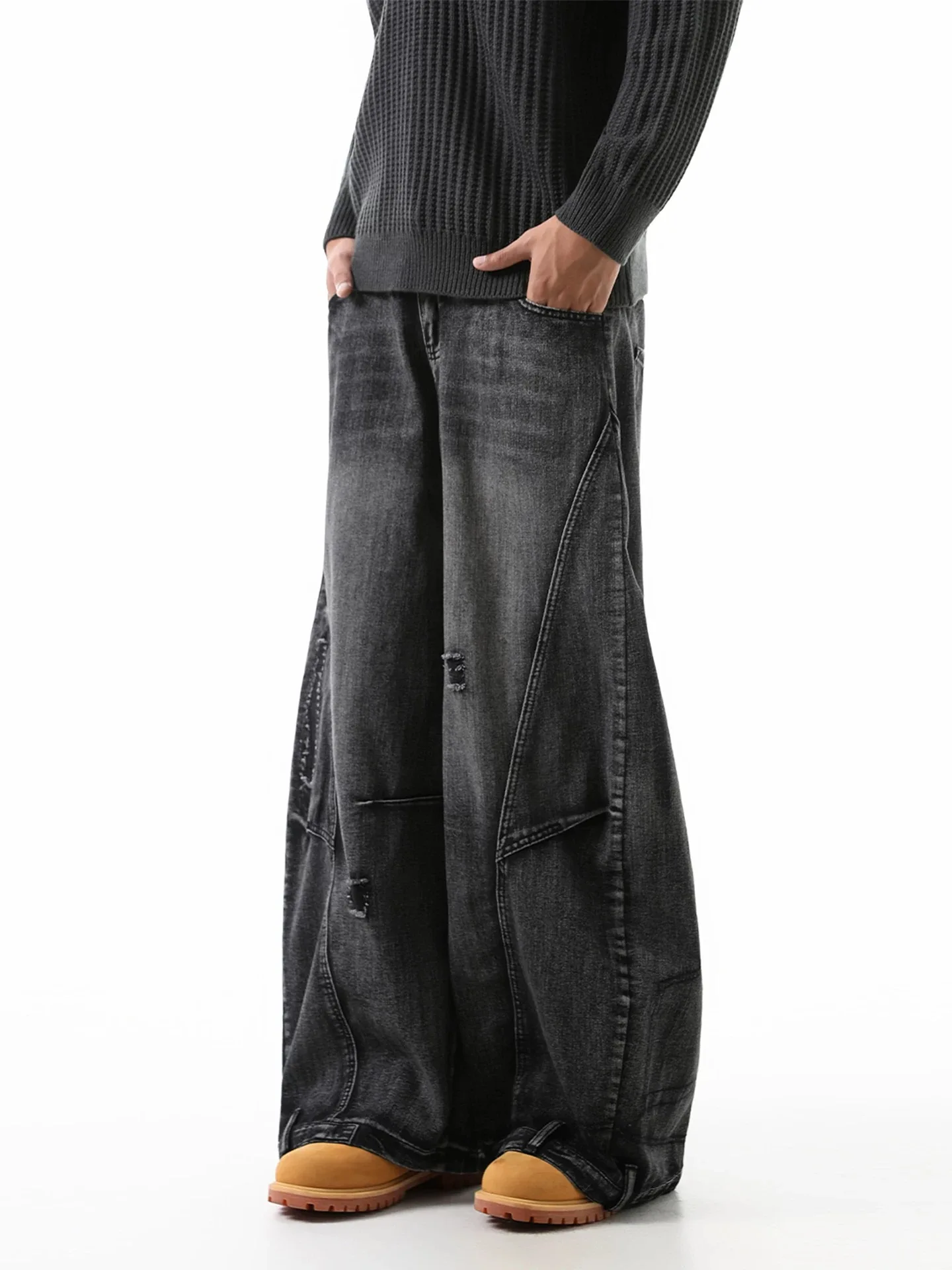 Women's Black Grey Gothic Baggy Y2k Emo Jeans Japanese 2000s Jean Pants Vintage Harajuku Oversize Ripped Denim Trousers Autumn