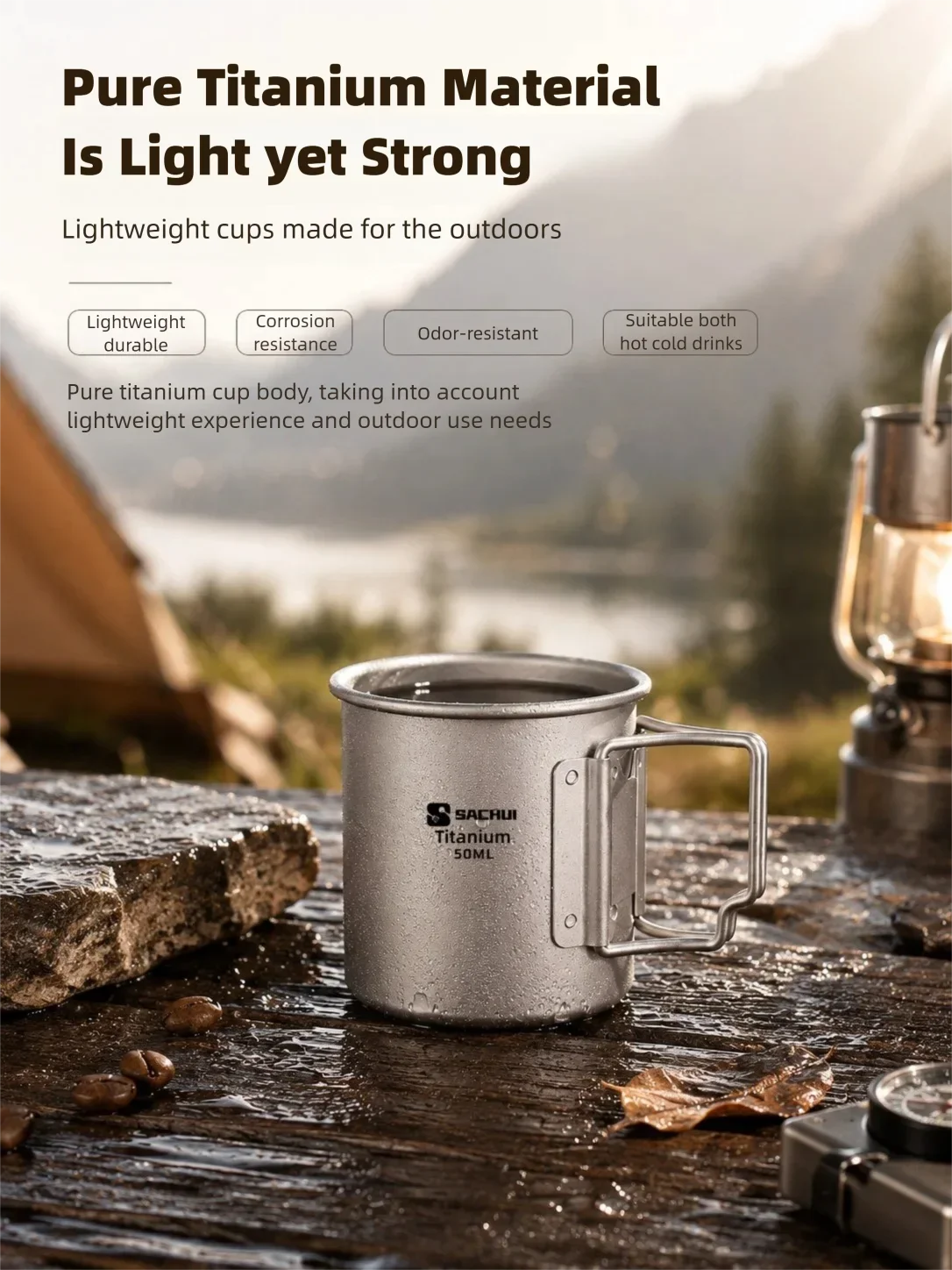 50ml Reiner Titan Mini Outdoor Ultraleichter Tragbarer Tee- und Kaffeebecher mit Klappgriff Camping-Wasserbecher Wander-Reise-Geschirr – Detail 6