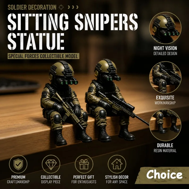 Tactical Mini Soldier Figurine Sitting Sniper Statue Special Forces Action Figure Army Collectible Desk Ornament Room Decor