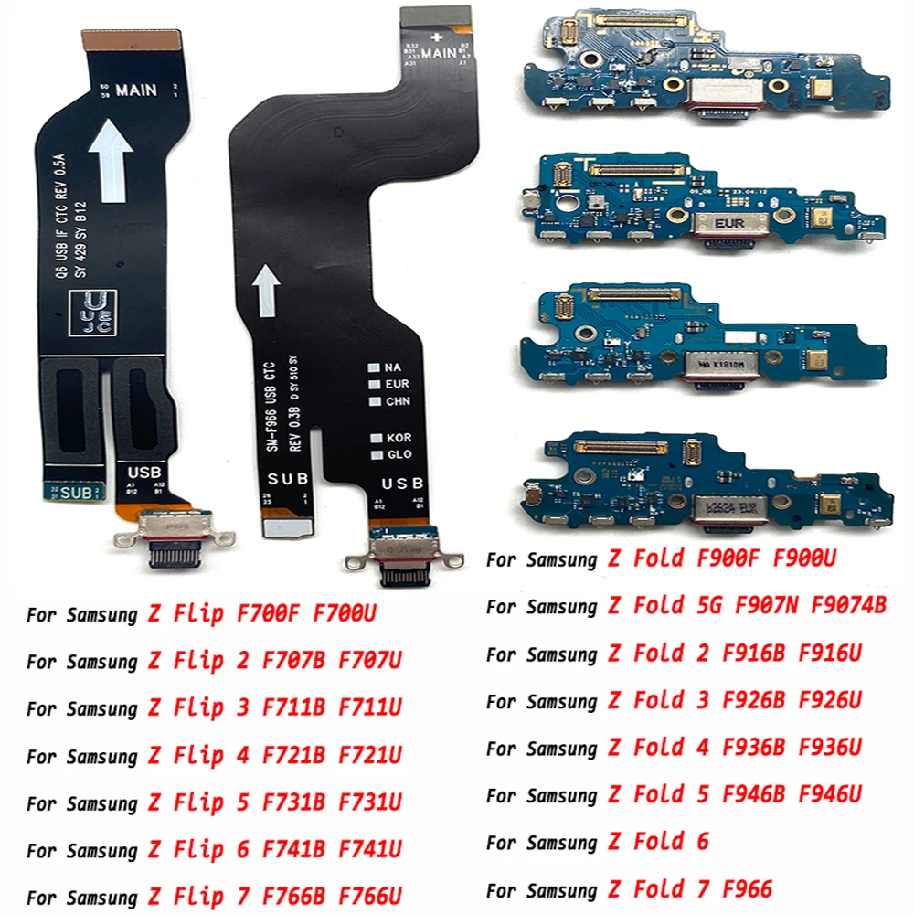 USB Micro Charge Port Jack Connector Charging Board Flex For Samsung Z Flip Fold 5G 2 3 5G 4 5 6 7 F926B F926U F936B F936U F946B