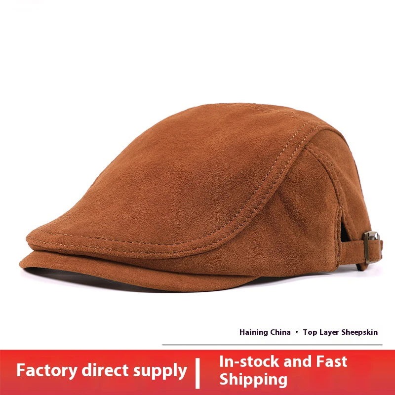 Unisex Sheepskin Suede Beret Duckbill Driver Hat - Women's Influencer Japanese British Painter Cap Fashion Newsboy Hat for Men